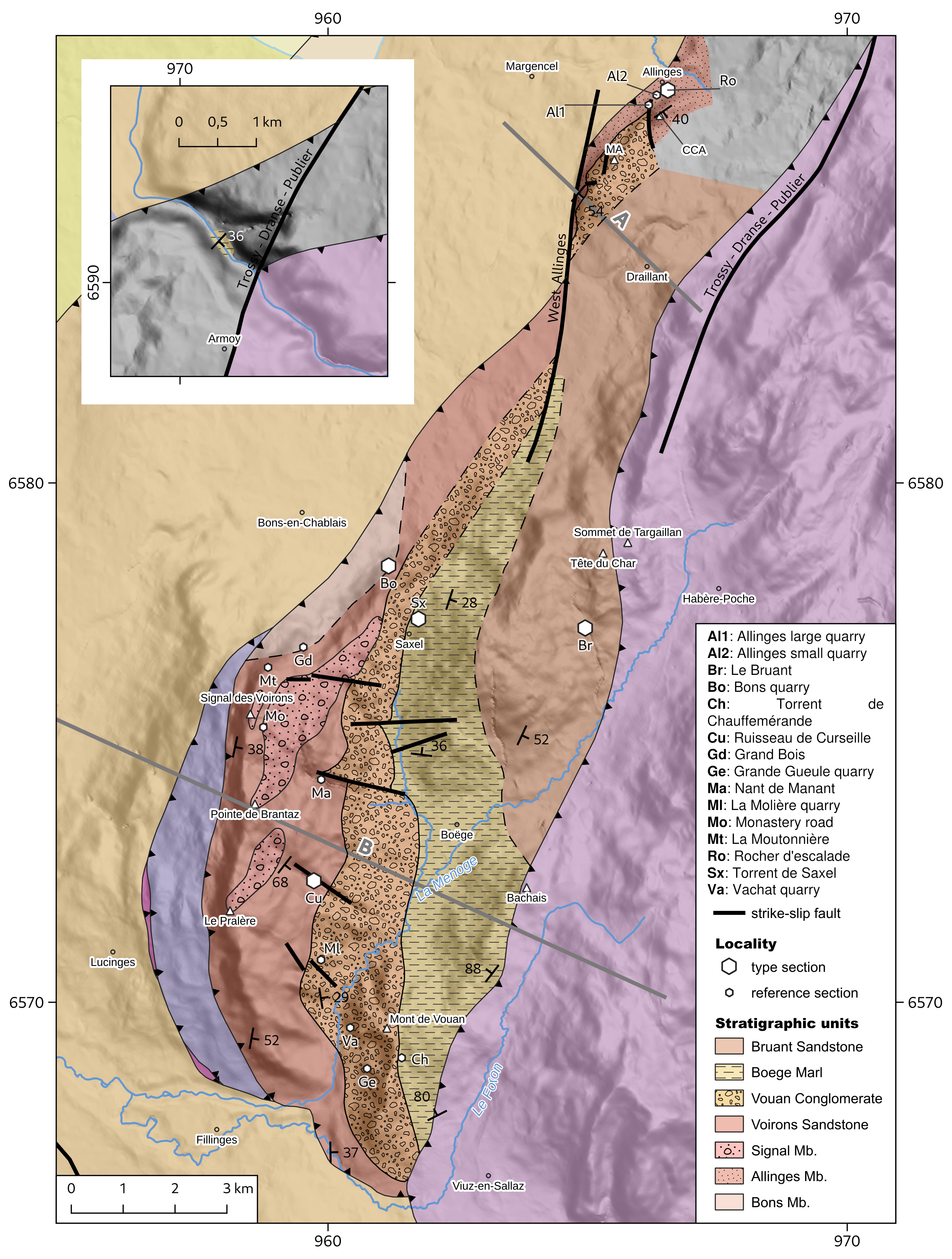 Geologic map of the Voirons flysch in the western part